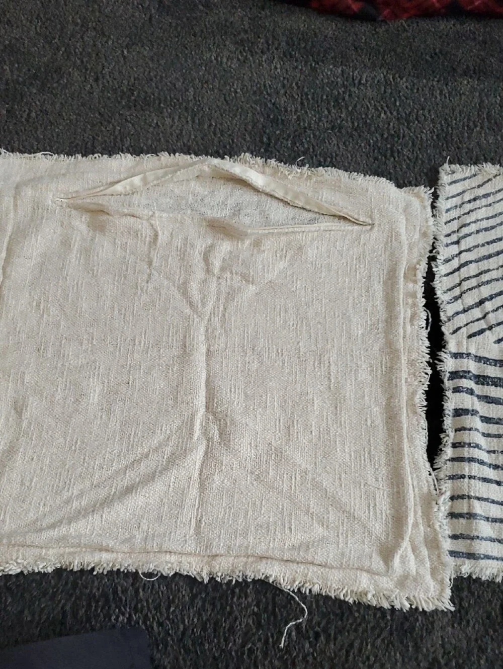 Striped Cream and Navy Accent Pillow Cover (2)